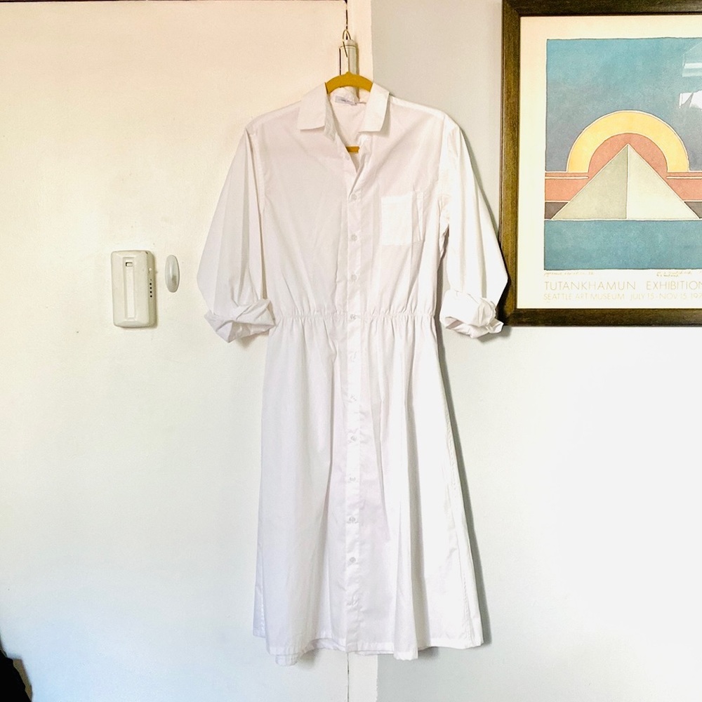 Minimalist White Cotton Poplin Shirtdress from Built by Wendy Sz Medium $260